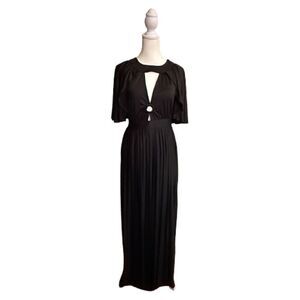 Smak Parlour Pleated Black Maxi Dress with Cape Size L